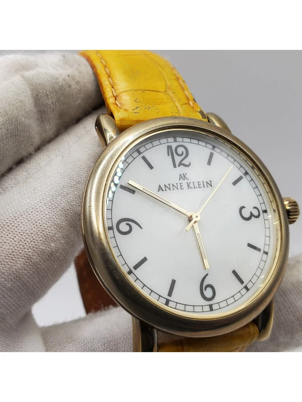 Anne Klein Quartz Womens Watch 36mm White Dial Gold Tone New Battery